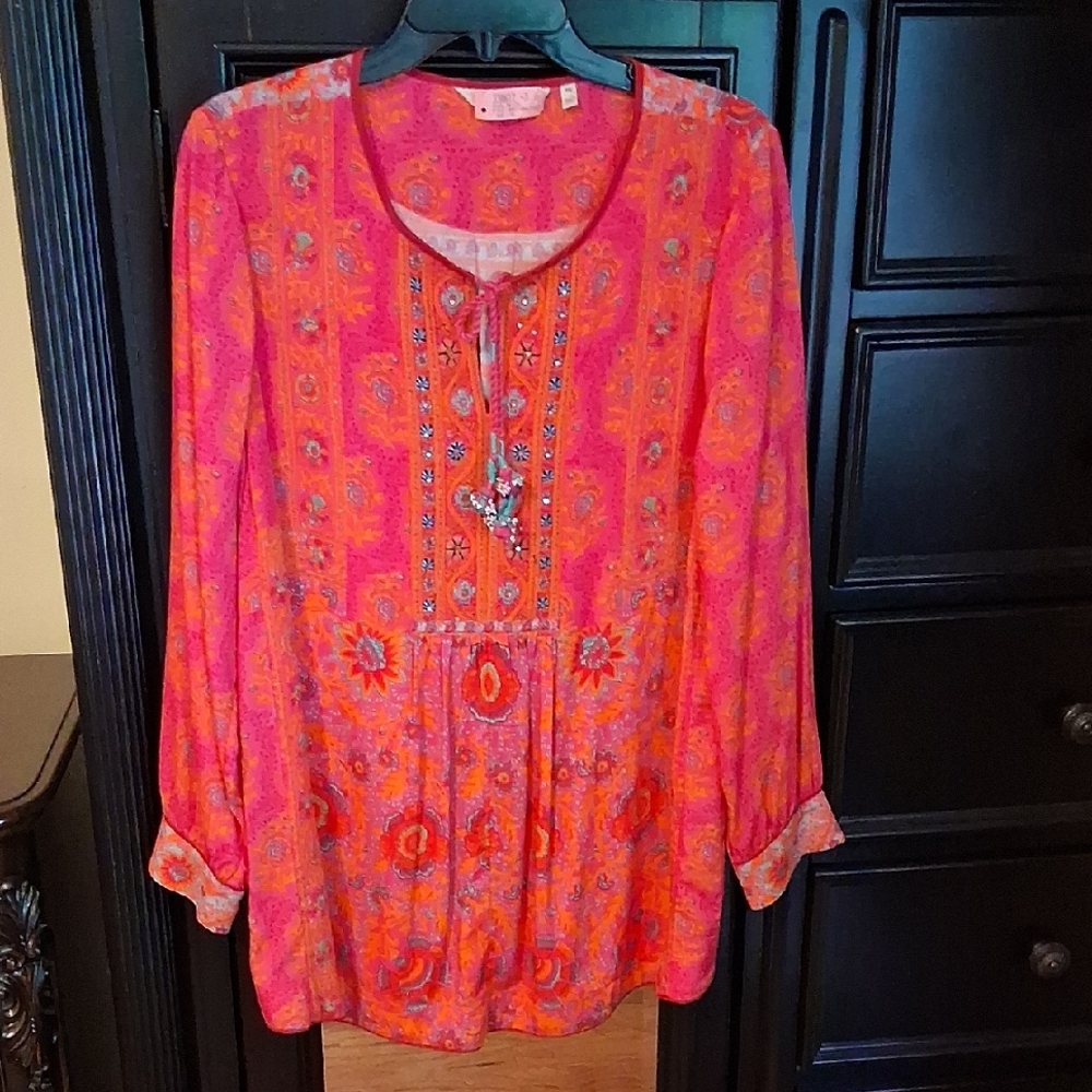 Soft Surroundings Pink Relaxed Tie Front Blouse